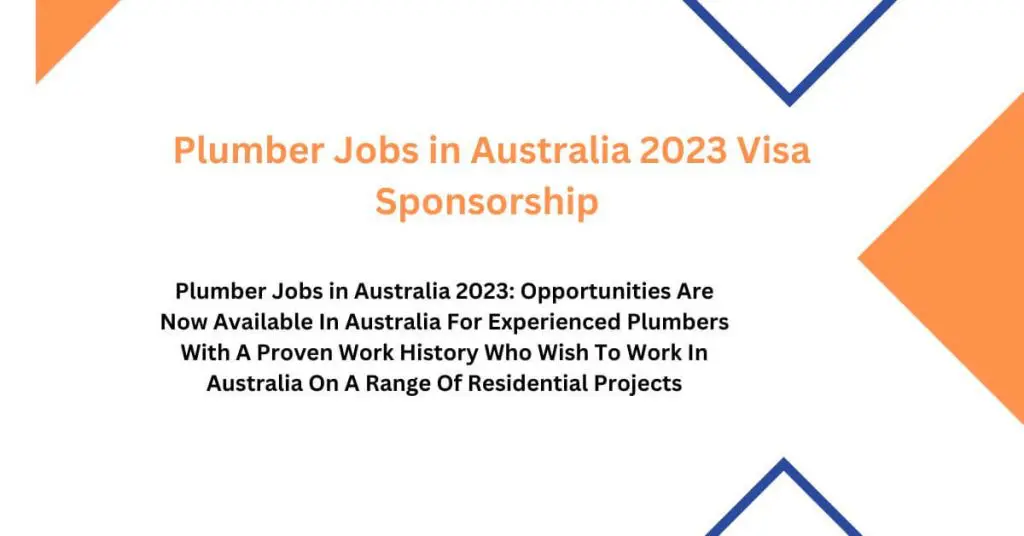 Plumber Jobs in Australia 2023 Visa Sponsorship